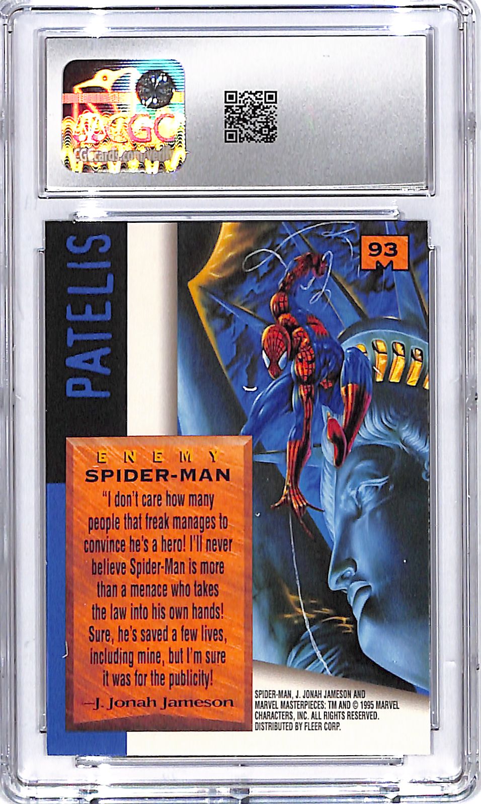1995 Fleer Marvel Masterpieces Spider Man #93 CGC 9.5