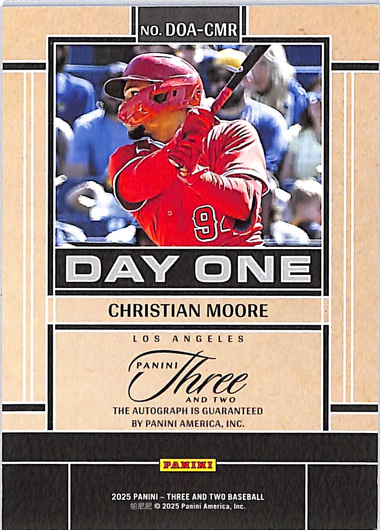 2025 Panini Three and Two Christian Moore Auto Autograph Rookie RC Day One /49 Angels