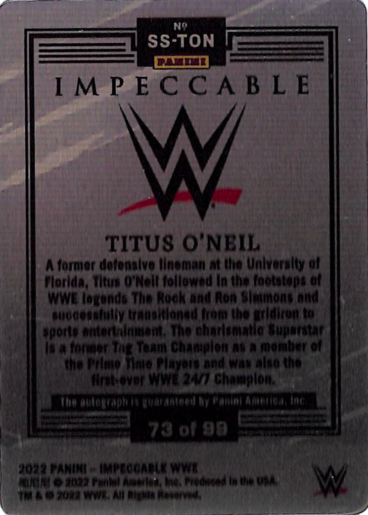 2022 Impeccable WWE Titus O'Neil Stainless Stars Auto Autograph /99
