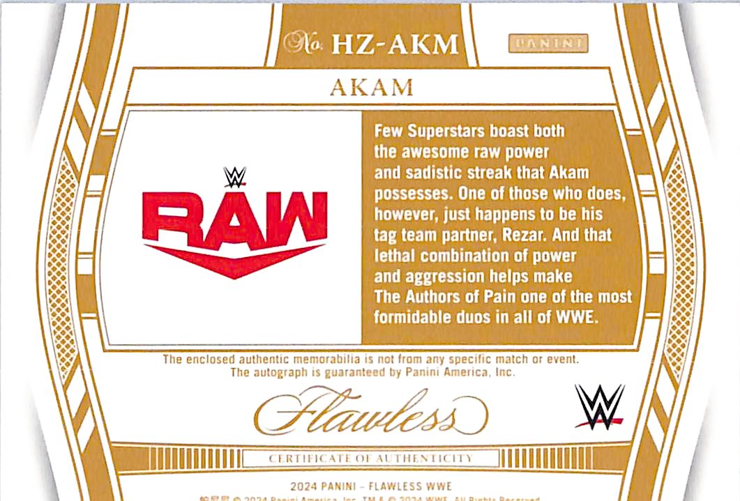 2024 Flawless WWE Akam Auto Autograph Relic Patch /25