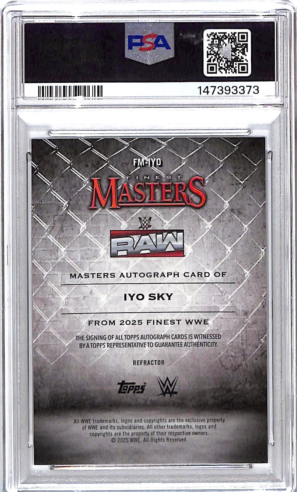 2025 Topps Finest WWE Iyo Sky Finest Masters Auto Autograph Refractor PSA 9