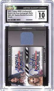 2021 Topps WWE Undisputed Sasha Banks Carmella Dual Patch Auto Autograph /5 CGC 10