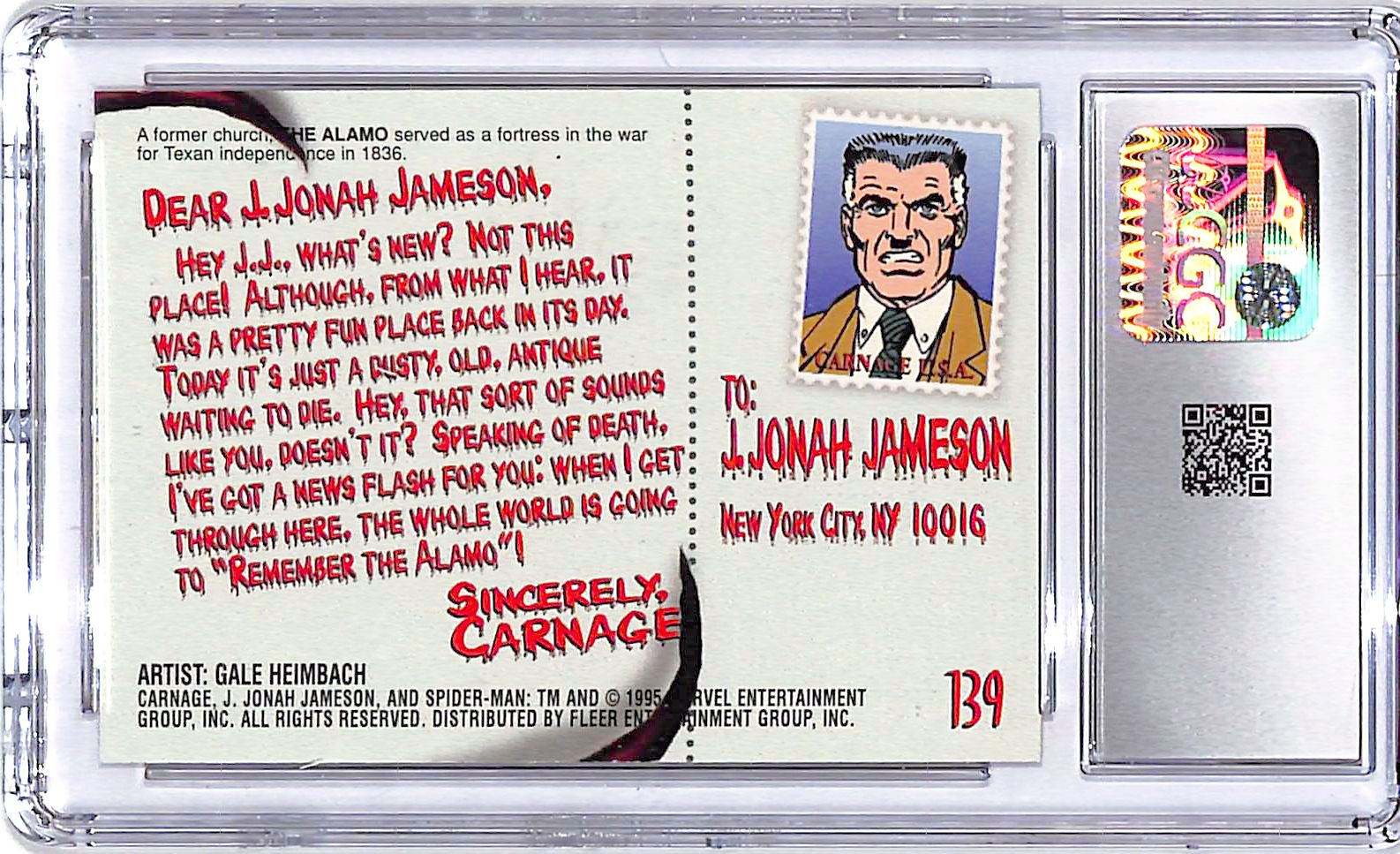 1995 Fleer Ultra Spider Man The Alamo Carnage #139 CGC 10