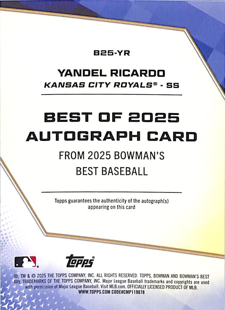 2025 Bowmans Best Yandel Ricardo Auto Autograph Rookie RC Royals