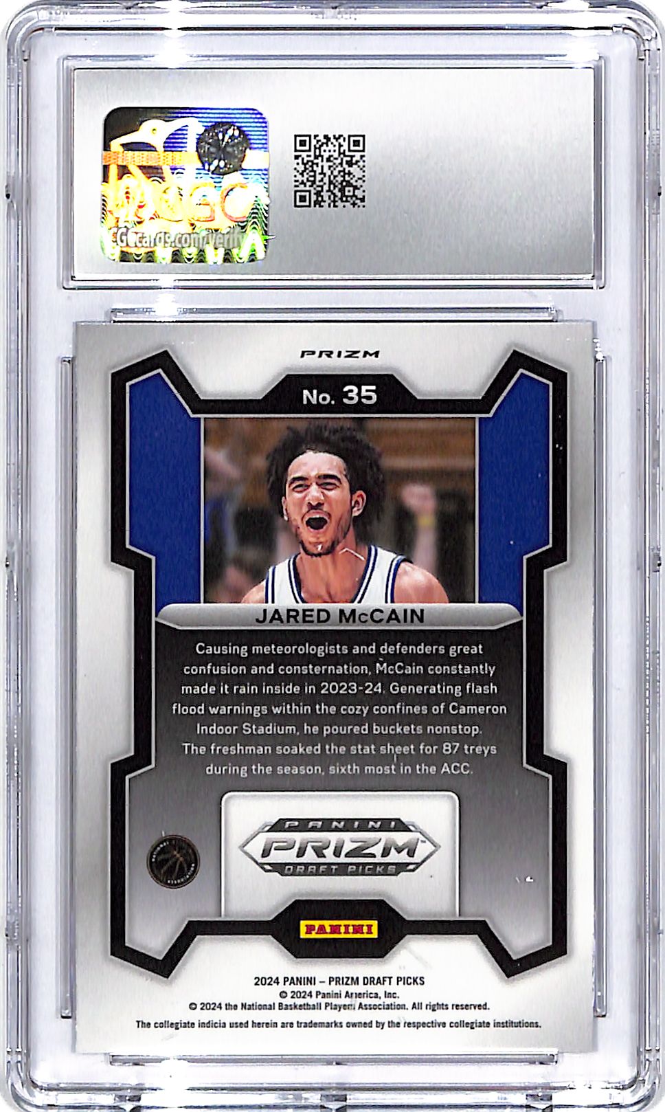 2024 Prizm Draft Picks Jared McCain Rookie RC Purple Wave CGC 10