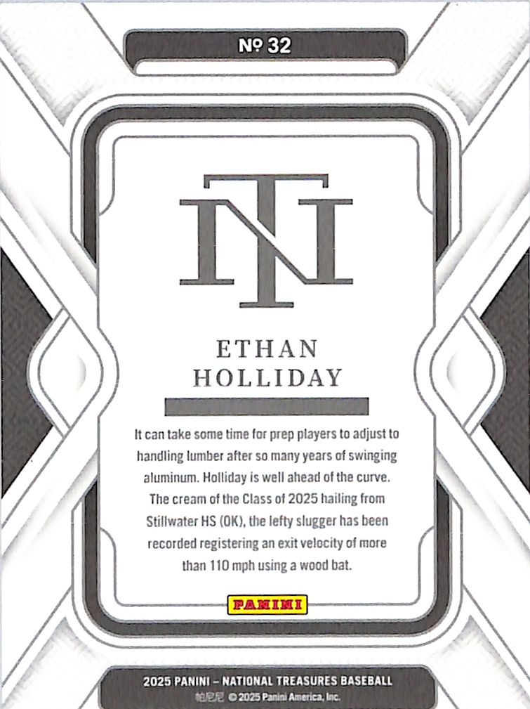 2025 National Treasures Ethan Holliday Rookie RC Silver /49