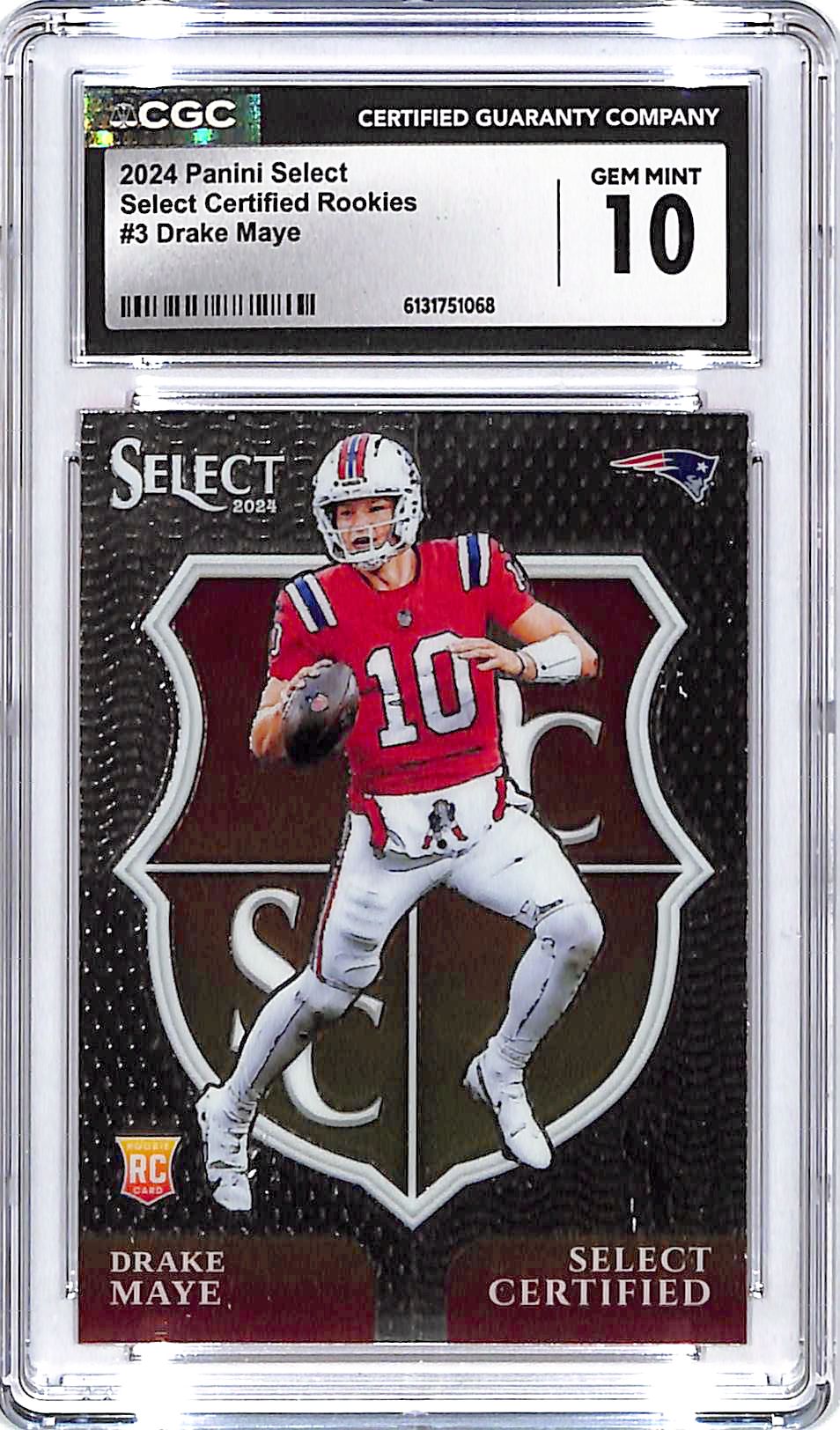 2024 Select Drake Maye Certified Rookie #3 RC CGC 10 Patriots