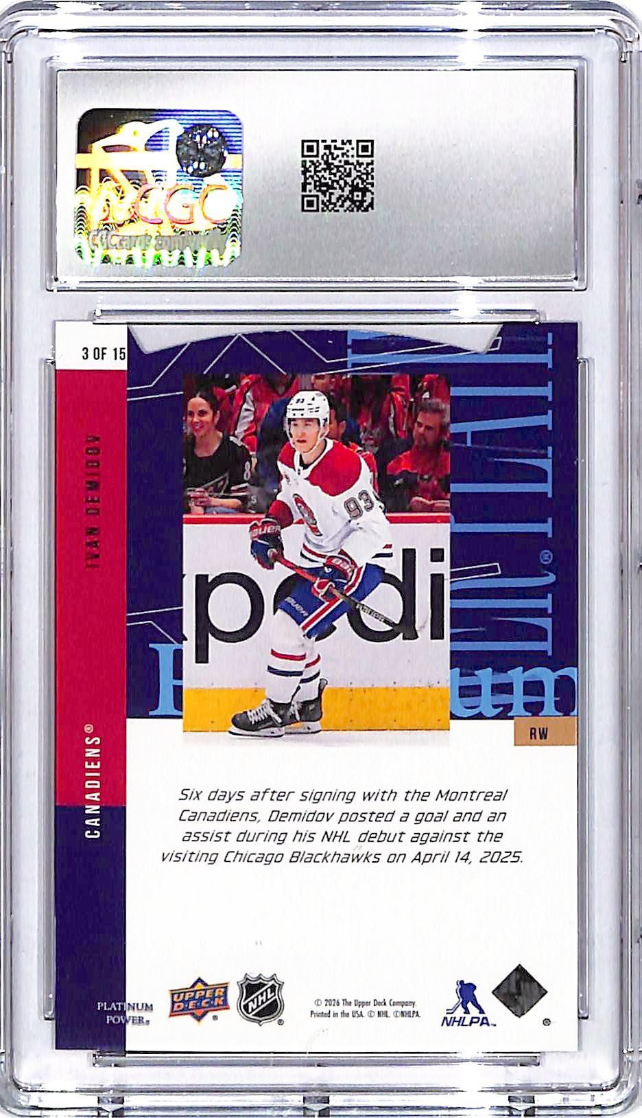 2026 Upper Deck CDD Conference Ivan Demidov Platinum Power Rookie RC CGC 10