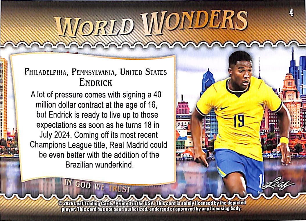 2026 Leaf World Wonders Endrick Pink /25 Brazil