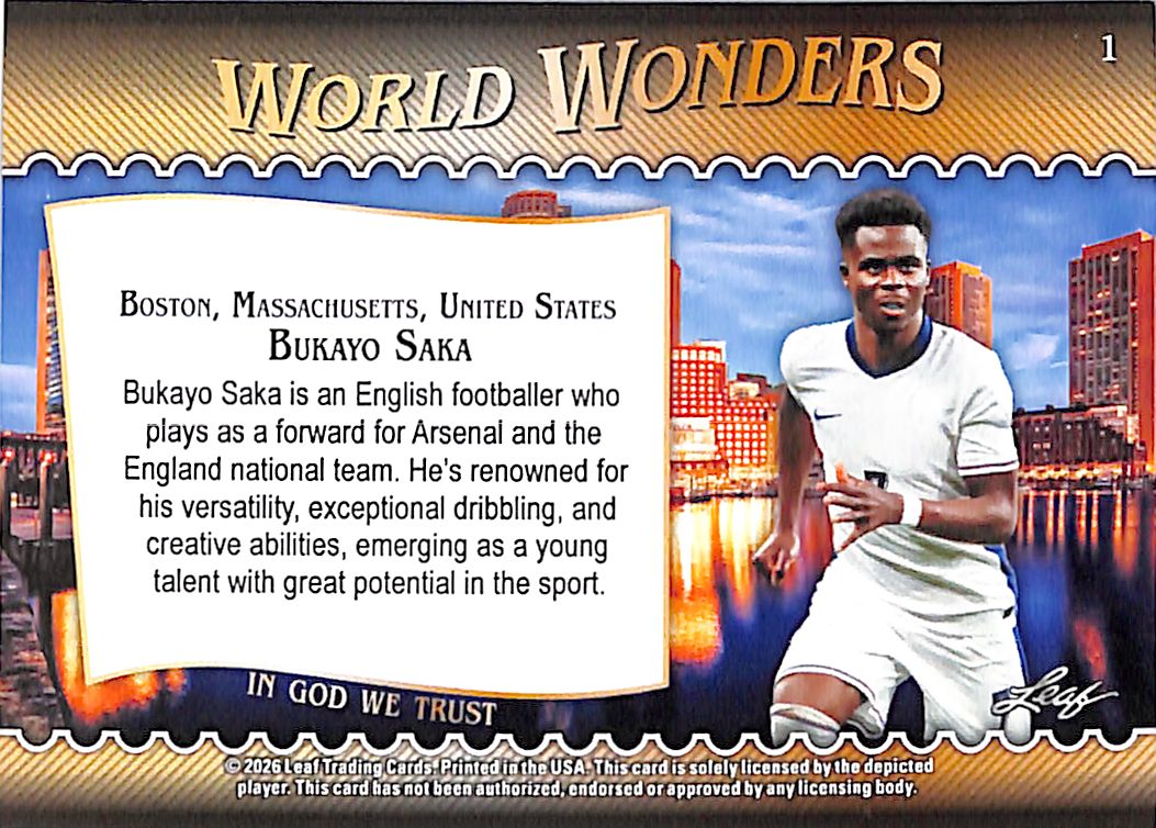 2026 Leaf World Wonders Bukayo Saka Blue /49 England
