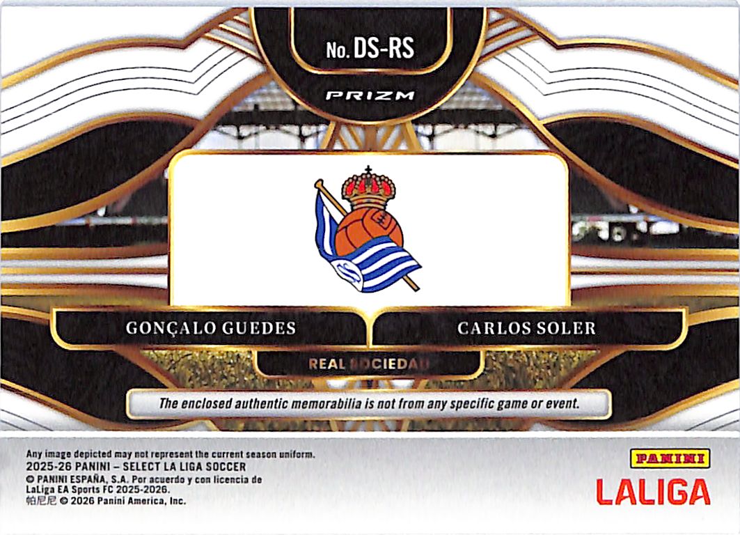 2025-26 Select La Liga Gonzalo Guedes Carlos Solar Dual Patch Jersey Real Sociedad
