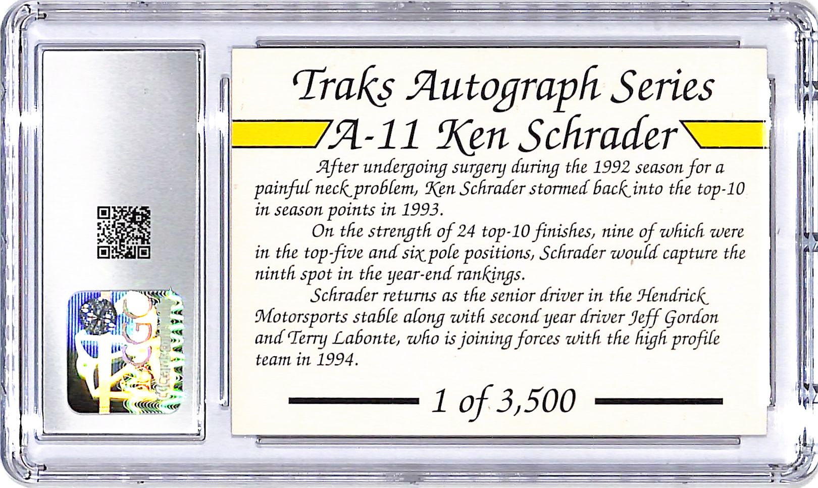1994 Traks Ken Schrader Auto Autograph CGC 9.5