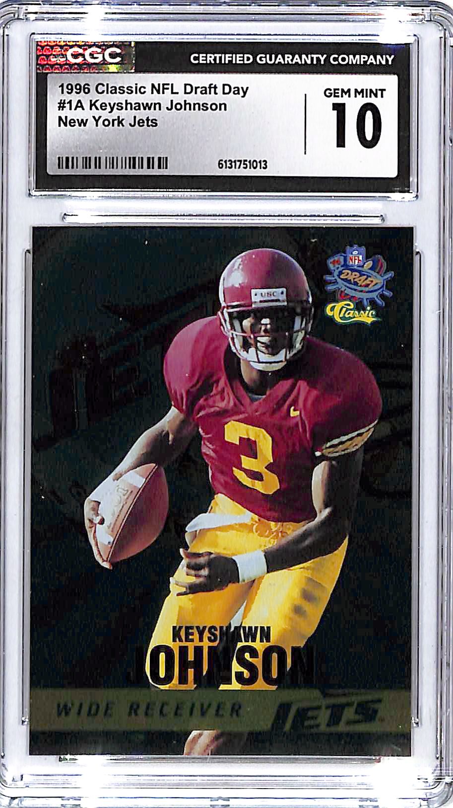 1996 Classic NFL Draft Day Keyshawn Johnson New York Jets Rookie RC CGC 10