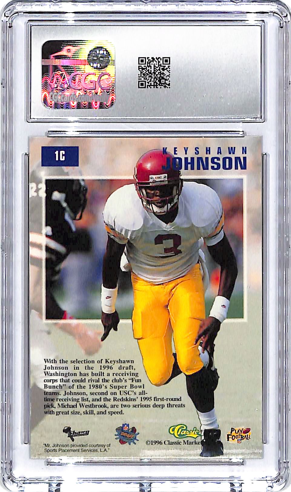 1996 Classic NFL Draft Day Keyshawn Johnson Washington Redskins CGC 10 Rookie RC
