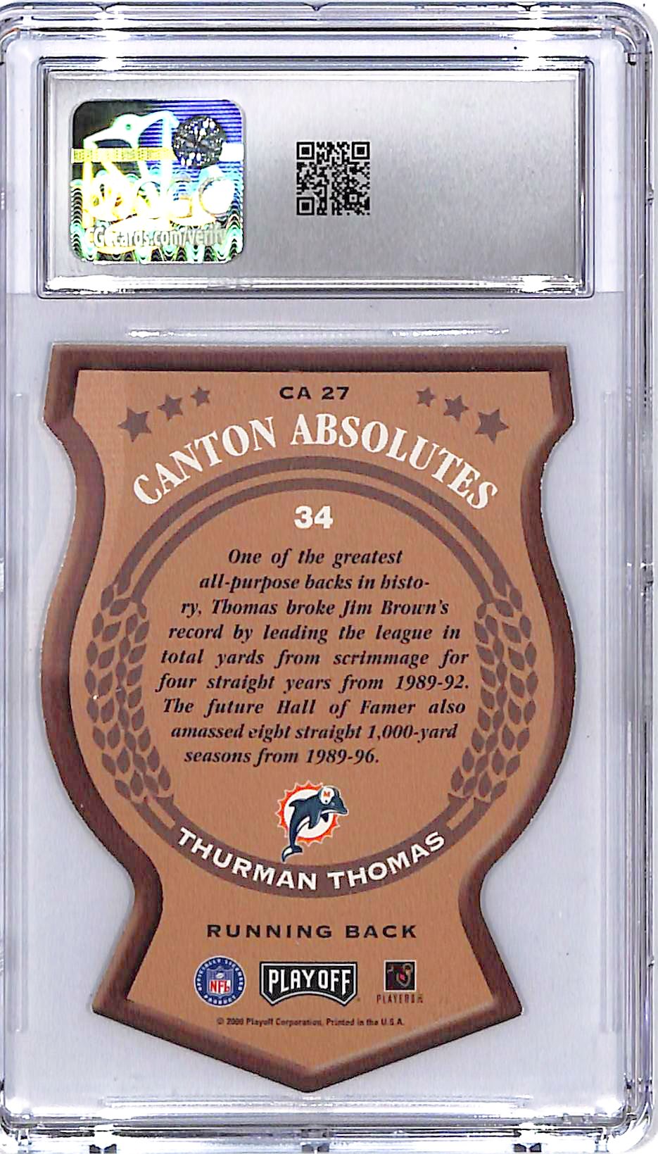 2000 Playoff Absolute Thurman Thomas Canton Absolutes CGC 9.5 Dolphins