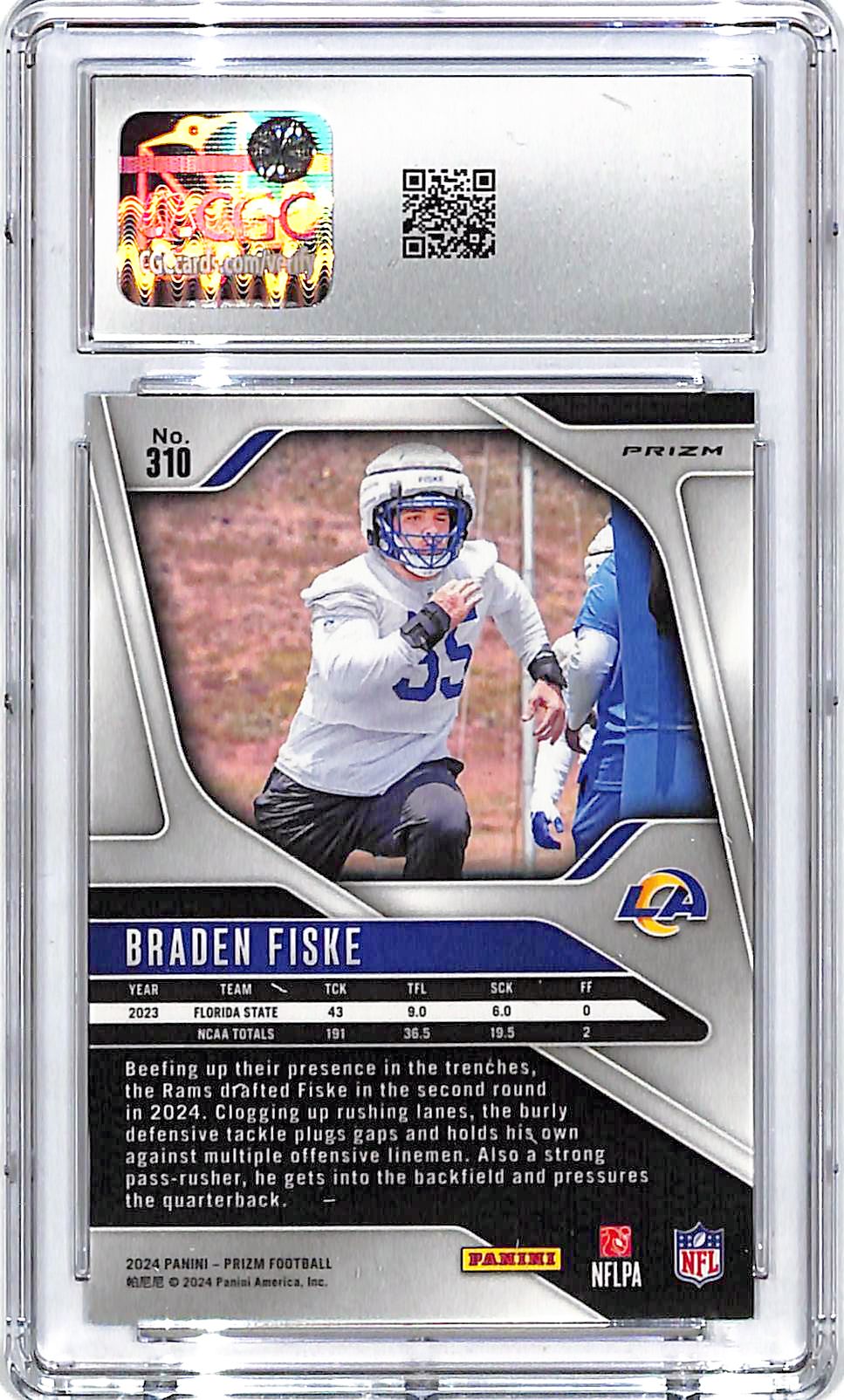 2024 Prizm Braden Fiske Rookie RC Black White Checker CGC 10 Rams
