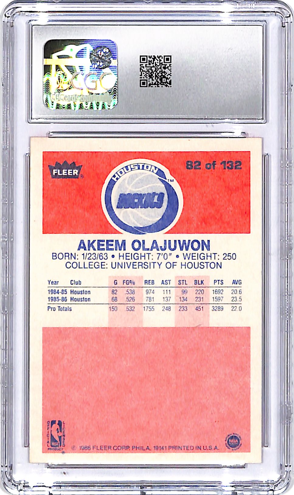 1986-87 Fleer Akeem Olajuwon #82 CGC 8 Rockets