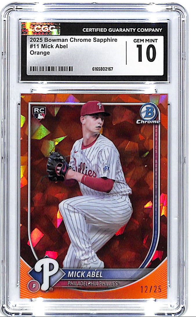 2025 Bowman Chrome Sapphire Mick Abel Rookie RC Orange Refractor /25 CGC 10 Phillies