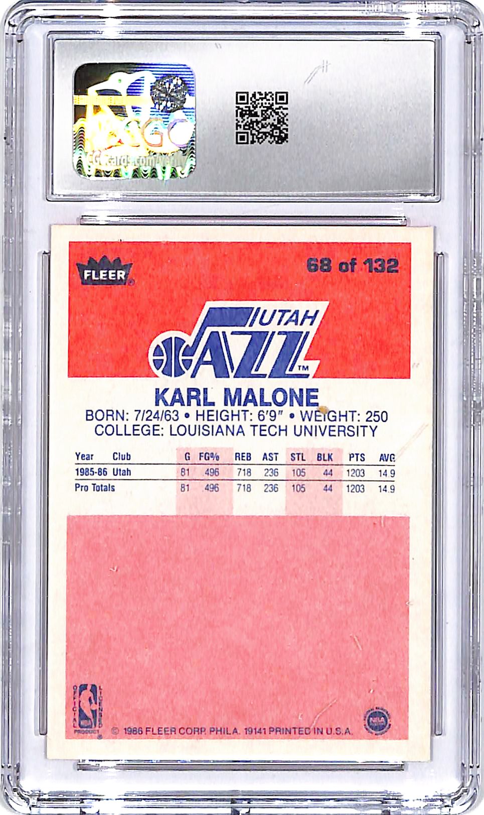1986-87 Fleer Karl Malone #68 CGC 7.5 Jazz