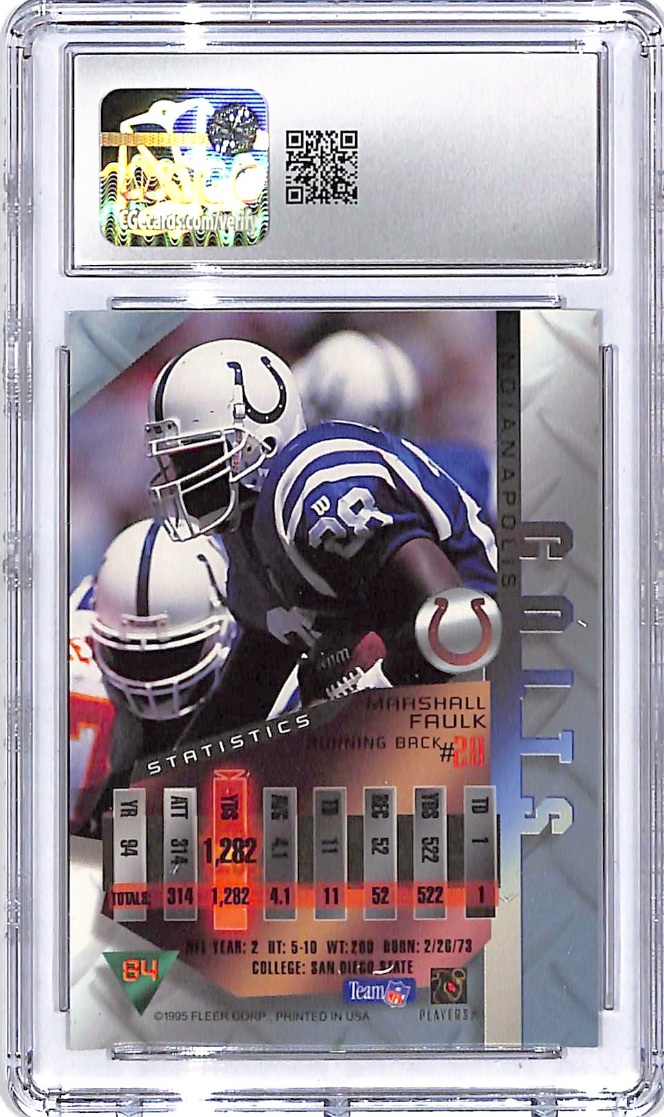 1995 Fleer Metal Marshall Faulk #84 CGC 9.5 Colts