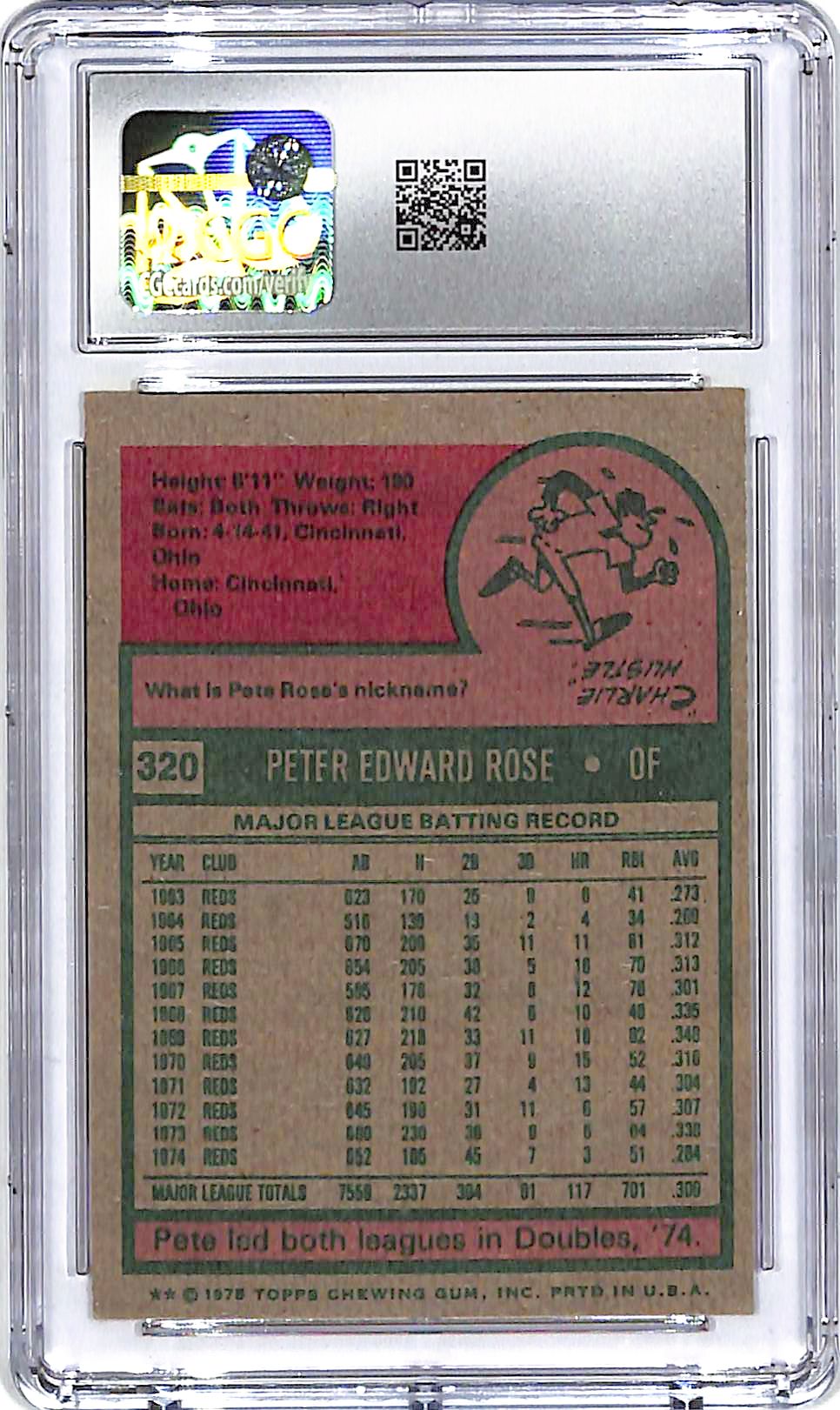 1975 Topps Pete Rose All Star #320 CGC 8 Reds
