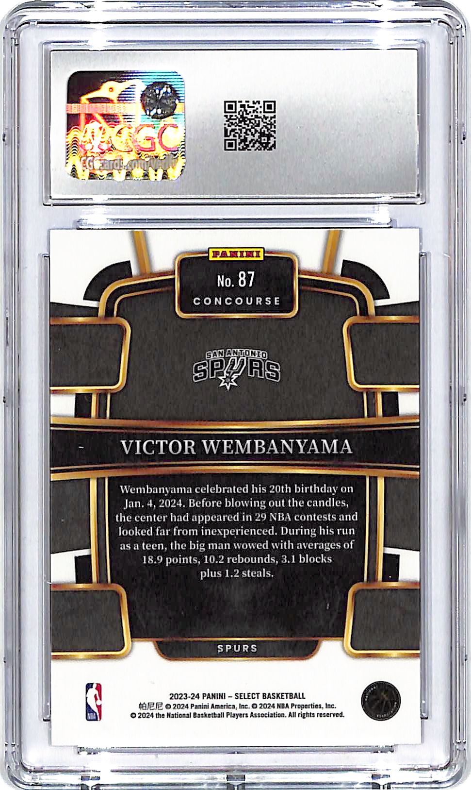 2023-24 Select Victor Wembanyama Rookie RC Blue #87 Retail Base CGC 10 Spurs