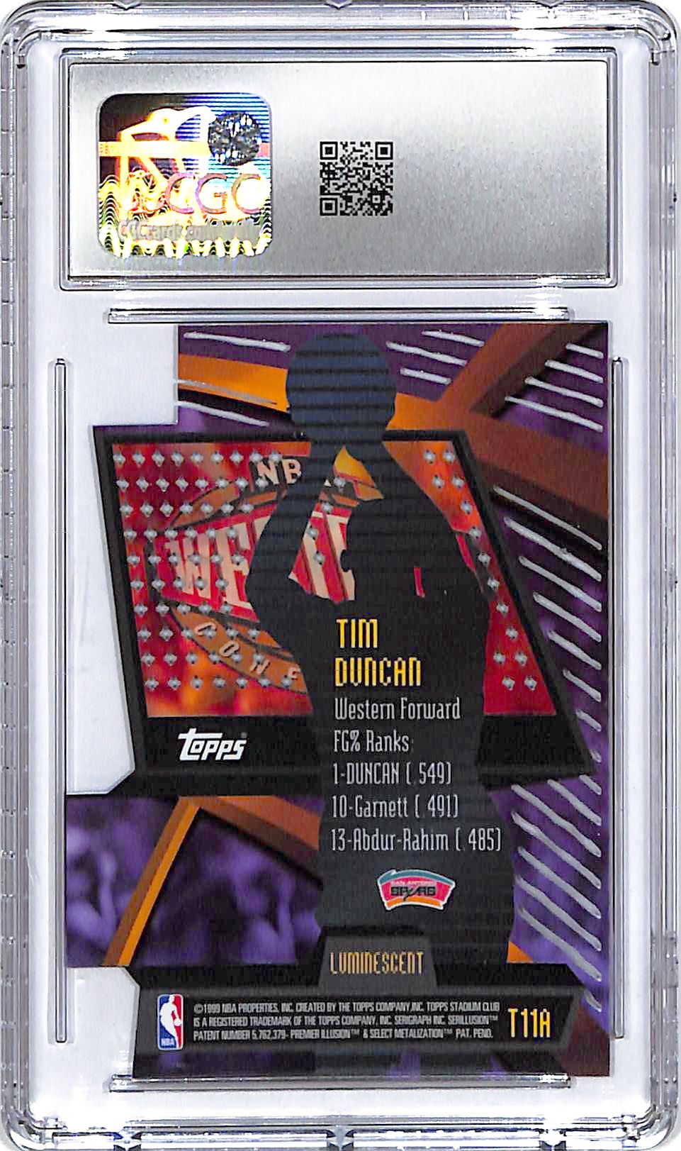 1998-99 Stadium Club Tim Duncan Triumvirate Luminescent CGC 9.5 Spurs