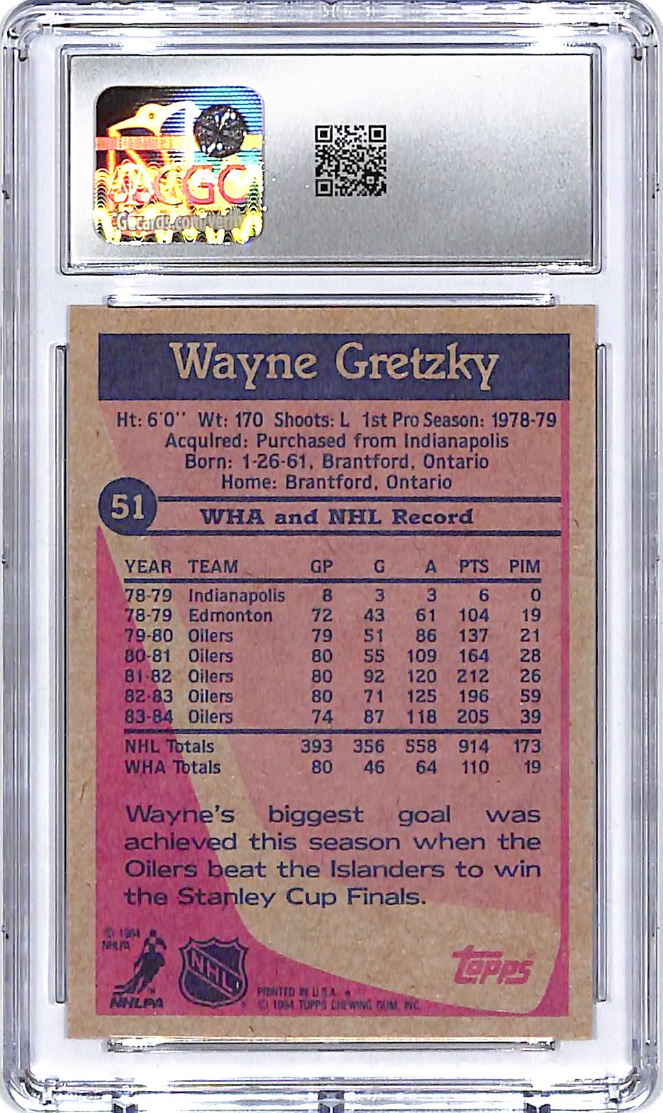 1984-85 Topps Wayne Gretzky #51 CGC 8 Oilers