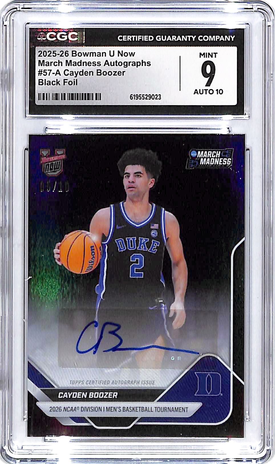 2025-26 Bowman University now Cayden Boozer Auto Autograph Rookie Black Foil /10 CGC 9