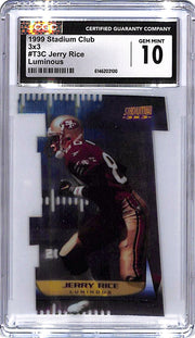 1999 Stadium Club Jerry Rice Luminous 3x3 CGC 10 49ers