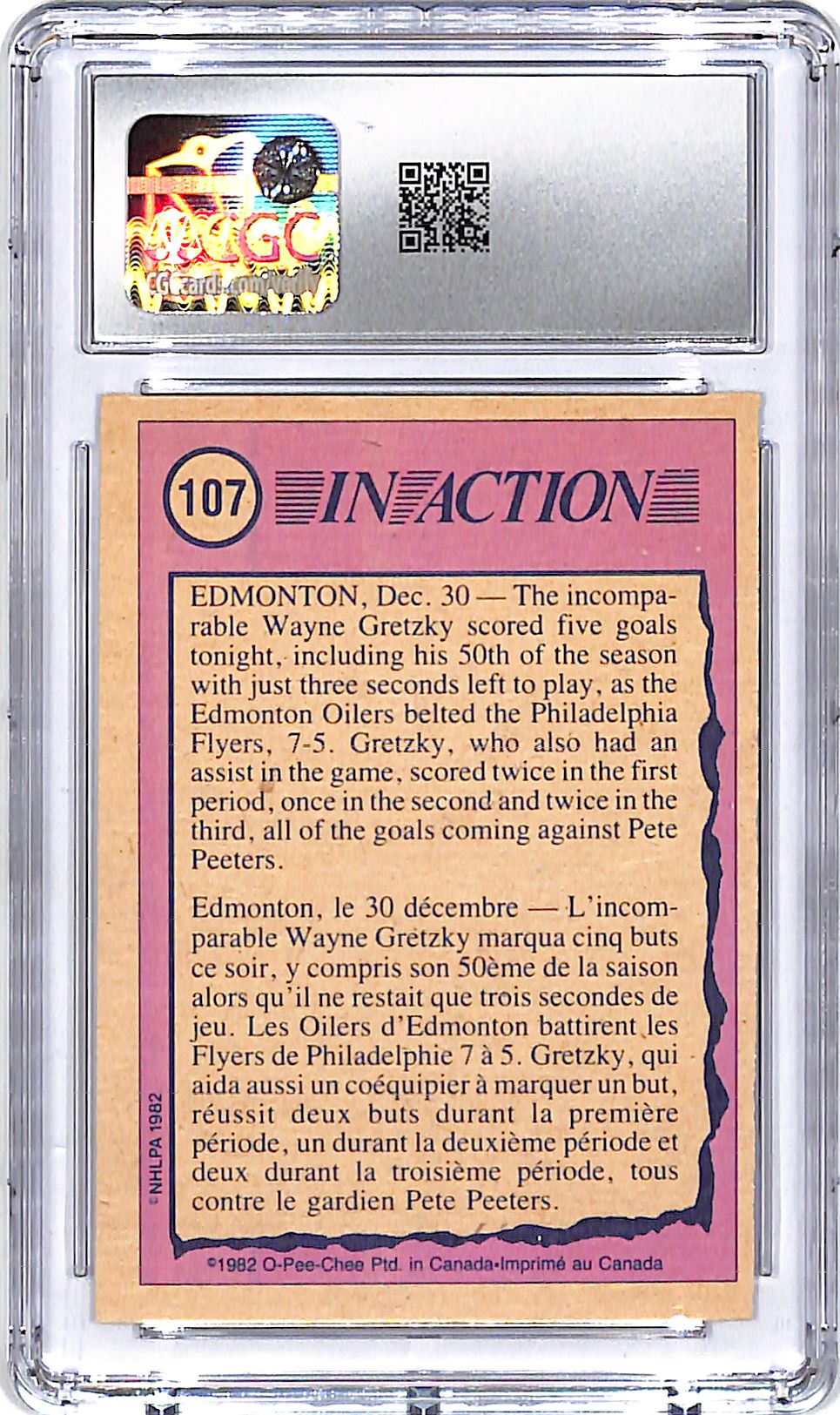 1982-83 O-Pee-Chee Wayne Gretzky In Action #107 CGC 8 Oilers