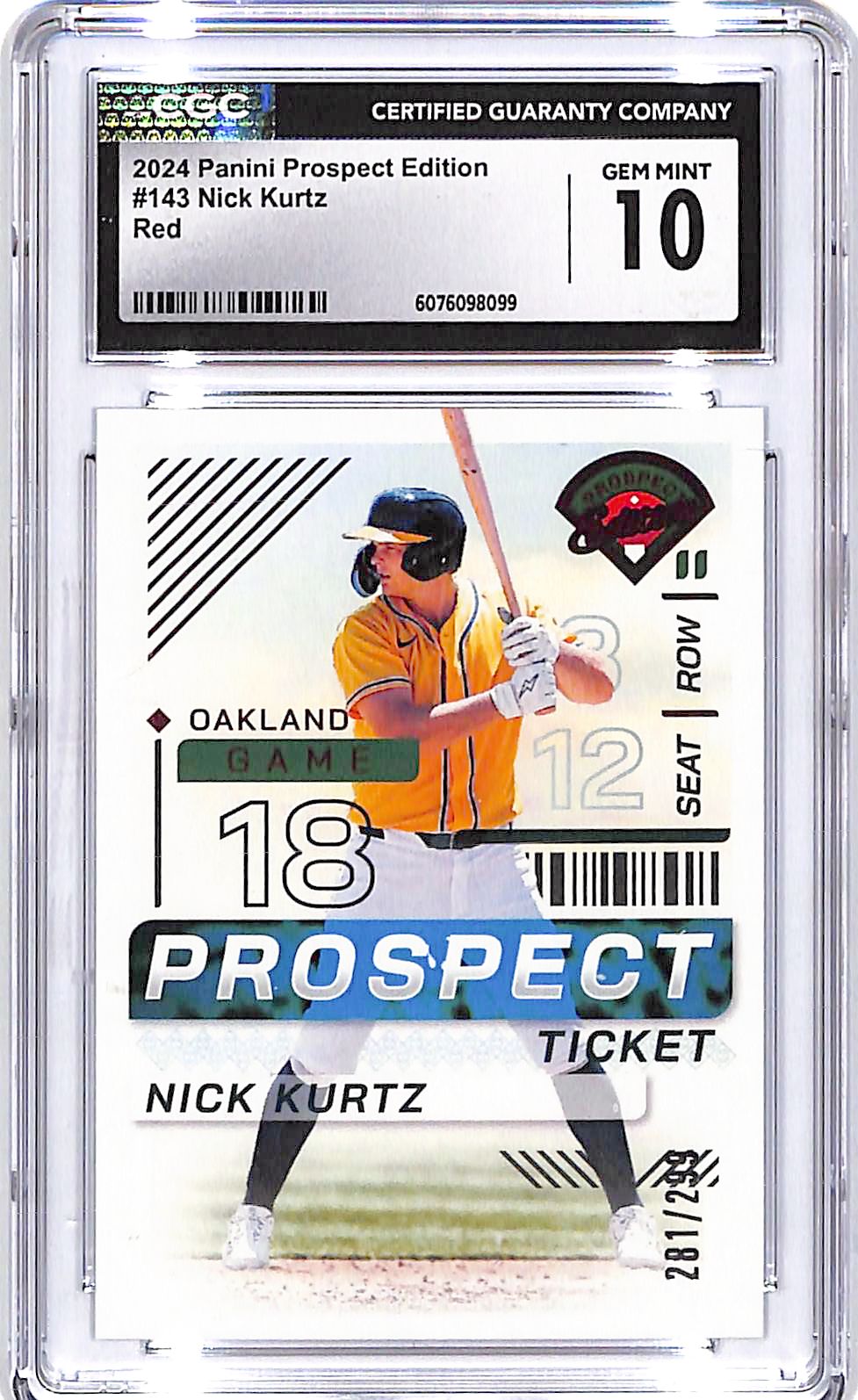 2024 Prospect Edition Nick Kurtz Rookie RC Red #143 CGC 10 Athletics