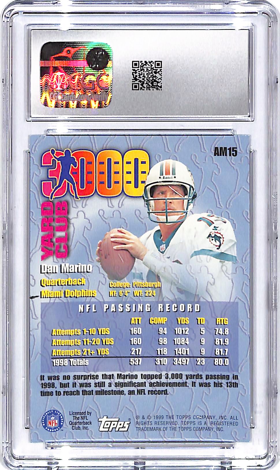 1999 Topps Dan Marino All Matrix CGC 10 Dolphins