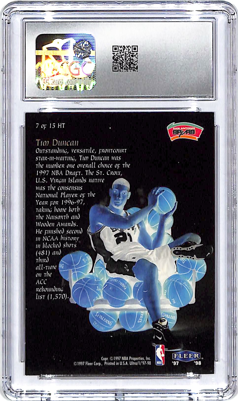 1997-98 Fleer Ultra Tim Duncan Heir To The Throne Rookie RC CGC 8.5 Spurs