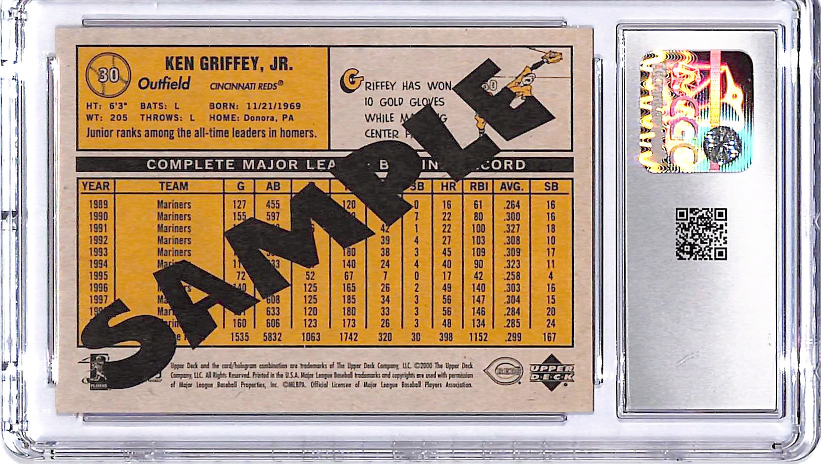 2001 Upper Deck Vintage Ken Griffey Jr Sample CGC 10 Reds