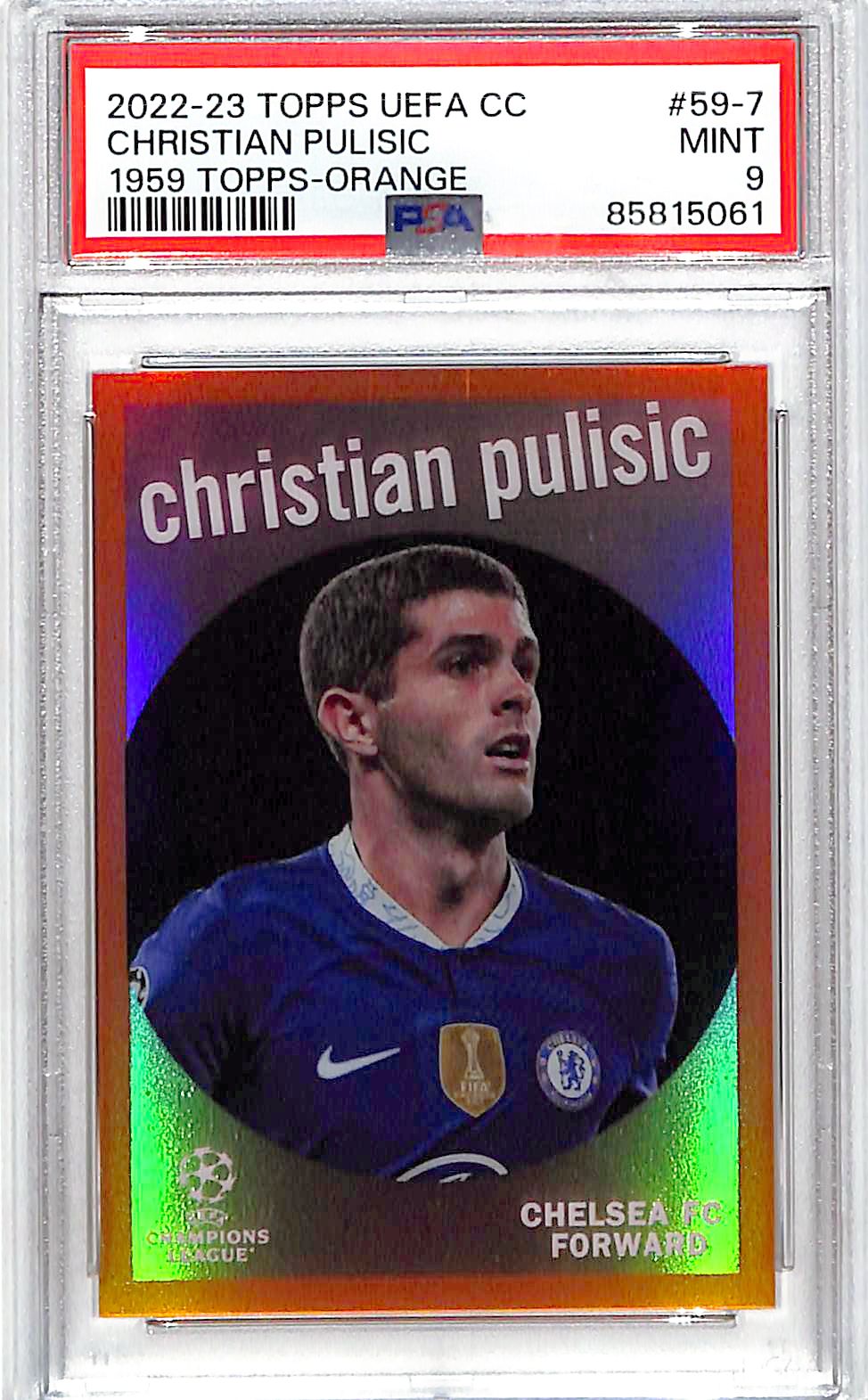2022-23 Topps UEFA Christian Pulisic 1959 Topps Orange /25 PSA 9 Chelsea