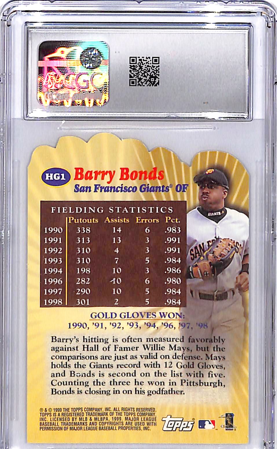 2000 Topps Barry Bonds Hands of Gold CGC 10 Giants