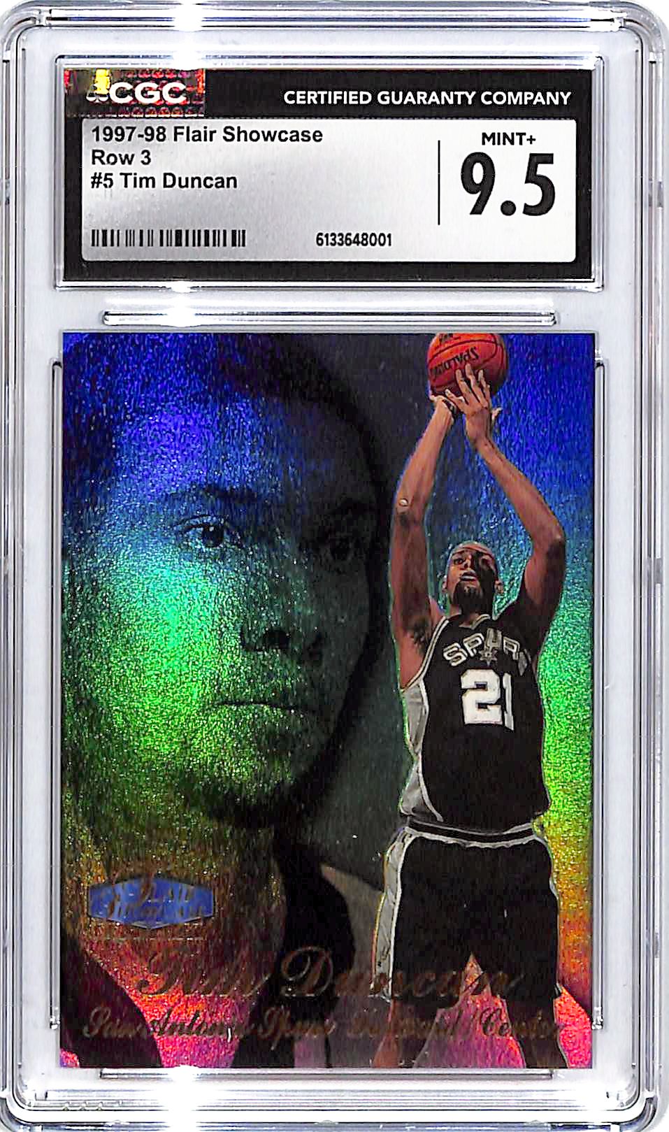 1997-98 Flair Showcase Tim Duncan Row 3 Rookie RC CGC 9.5 Spurs