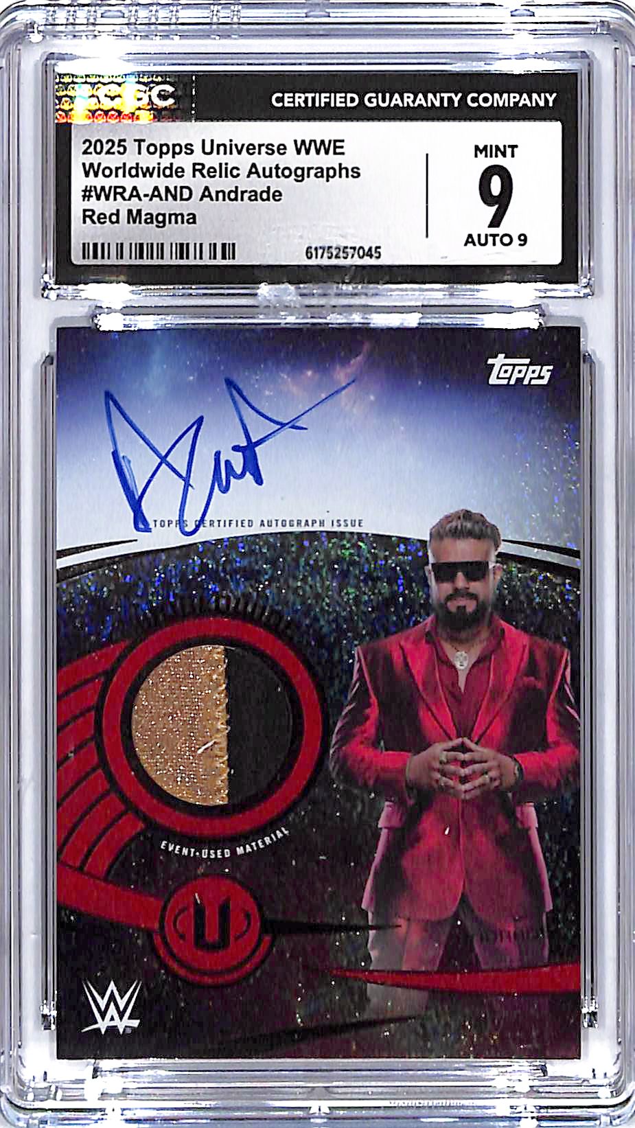 2025 Topps Universe WWE Andrade Auto Autograph Relic Patch Red Magma /10 CGC 9