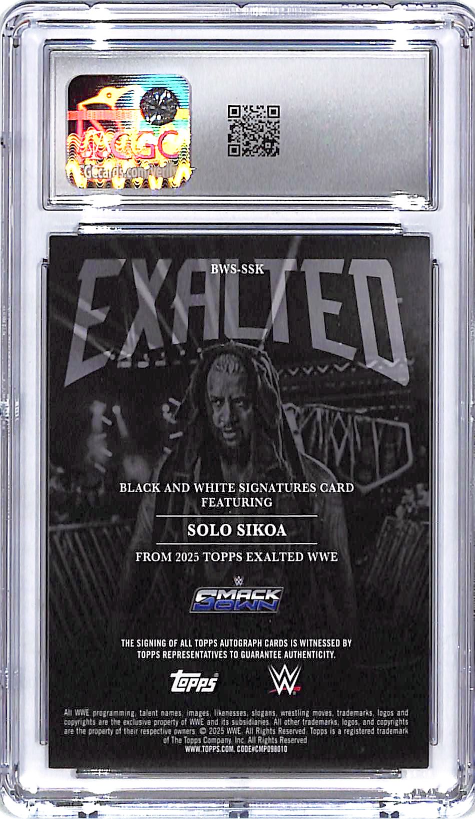 2025 Topps Exalted WWE Solo Sikoa Black White Auto Autograph CGC 9