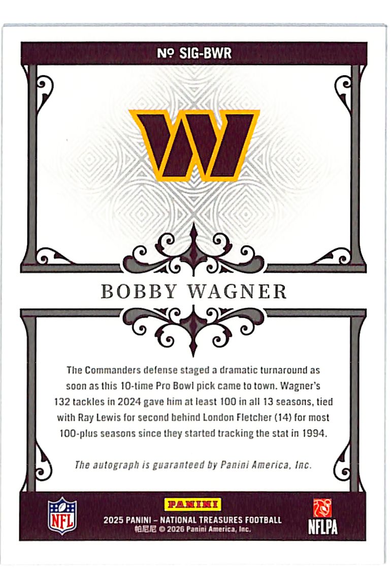 2025 National Treasures Bobby Wagner Auto Autograph Signatures /99 Commanders