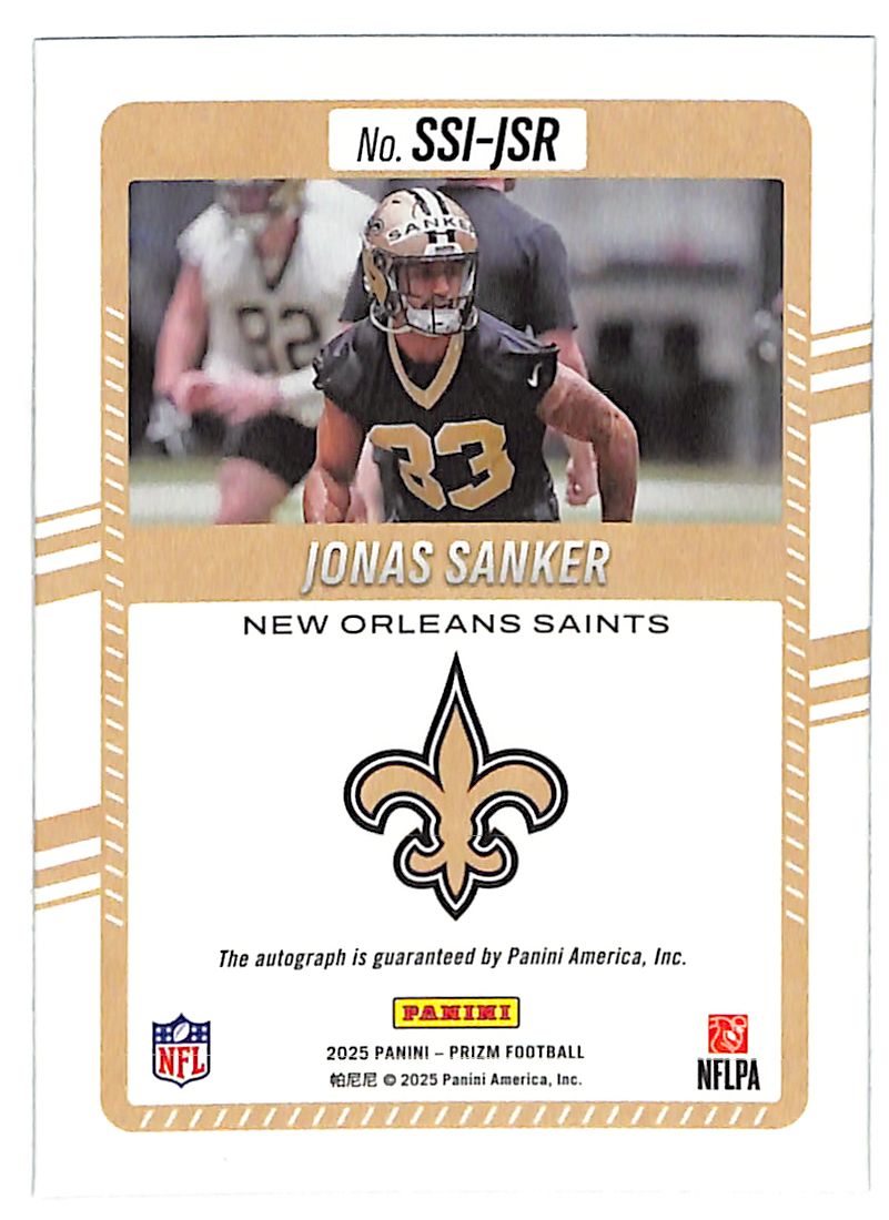 2025 Prizm Jonas Sanker Auto Autograph Significant Signatures Silver Rookie RC Saints