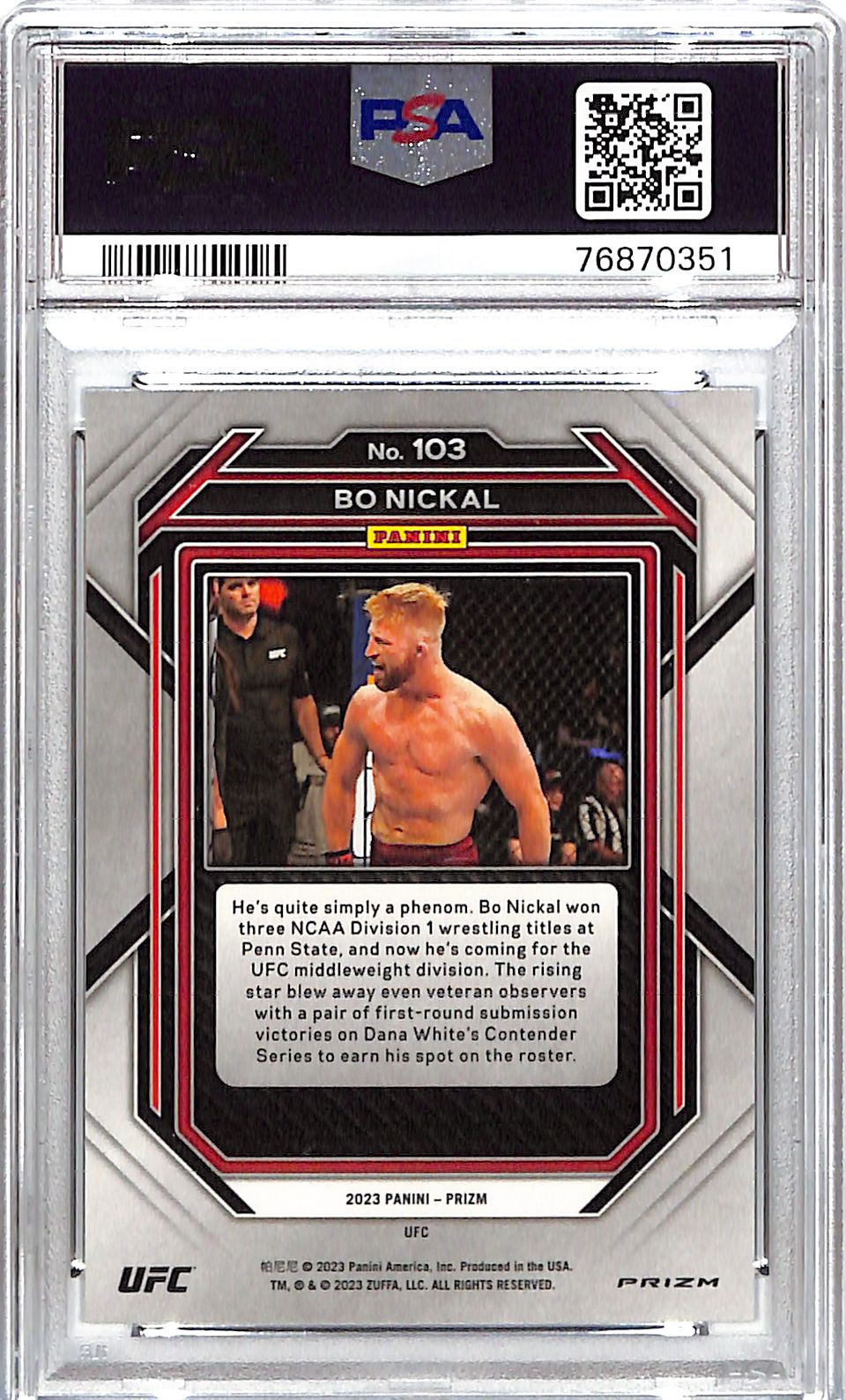 2023 Prizm UFC Bo Nickal Rookie RC Hyper Prizm PSA 10