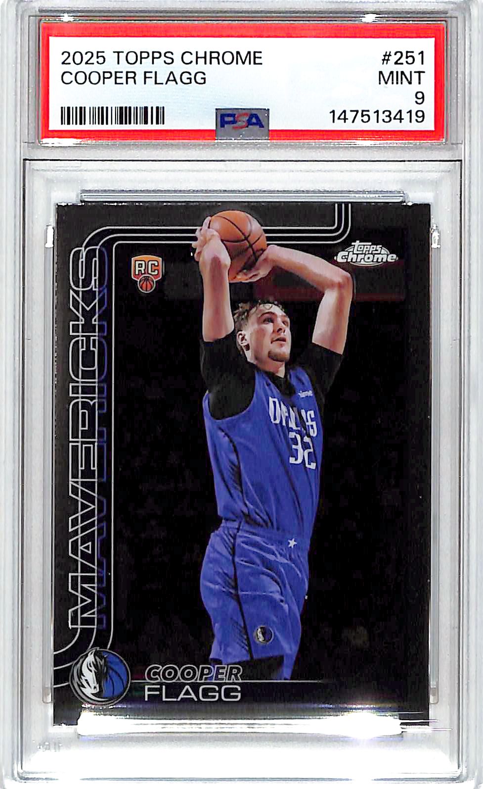 2025-26 Topps Chrome Cooper Flagg Rookie RC #251 PSA 9 Mavericks
