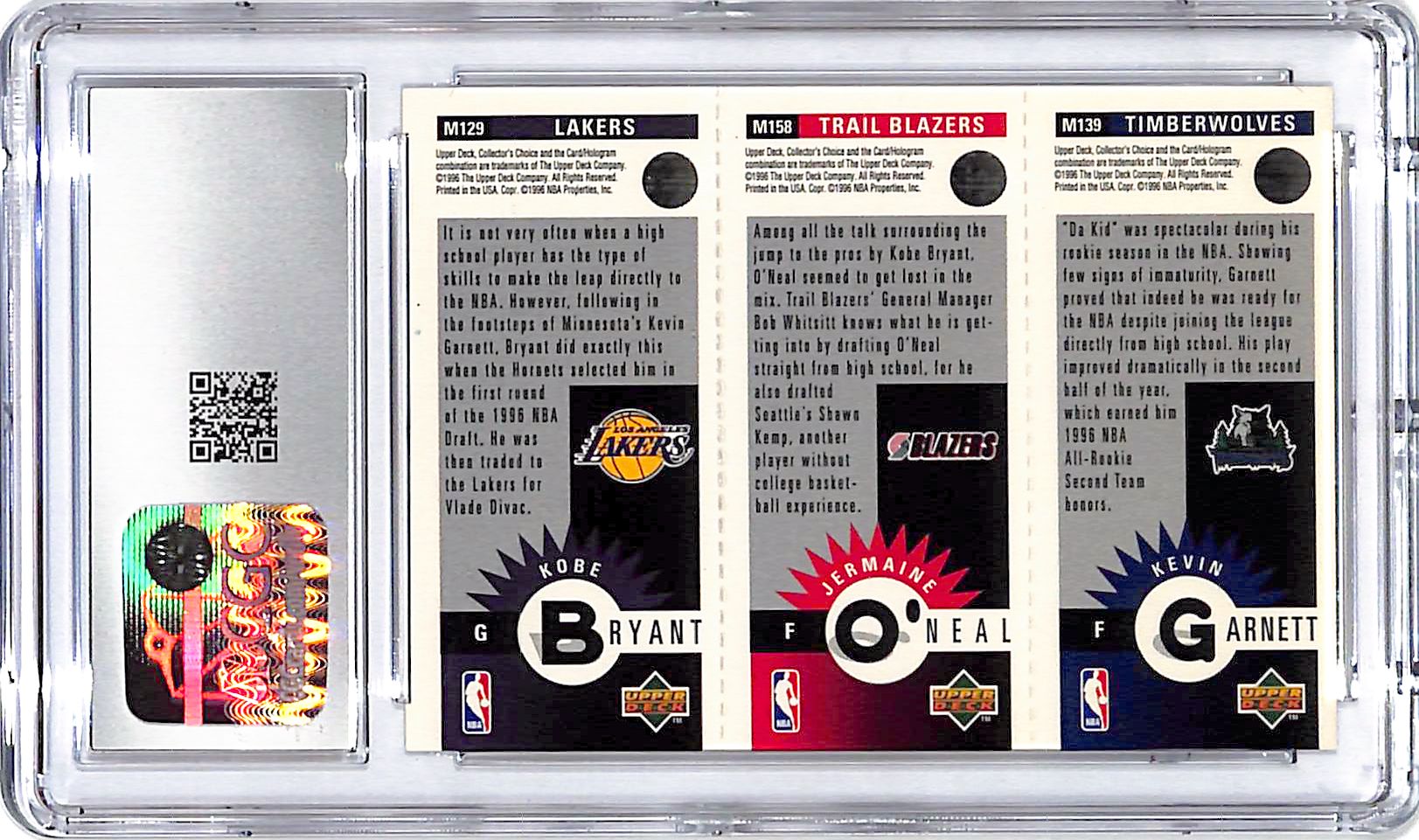 1996-97 Collectors Choice Kobe Bryant Kevin Garnett O'Neal Mini Cards Rookie RC CGC 7.5