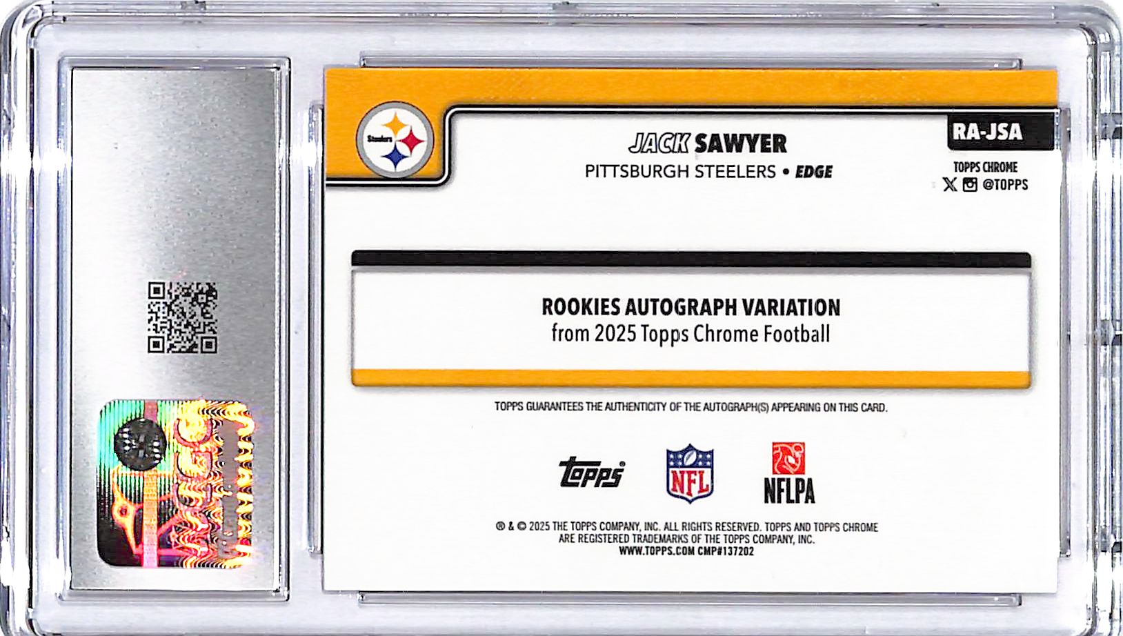 2025 Topps Chrome Jack Sawyer Auto Autograph Rookie RC Red Geometric CGC 10 /5 Steelers