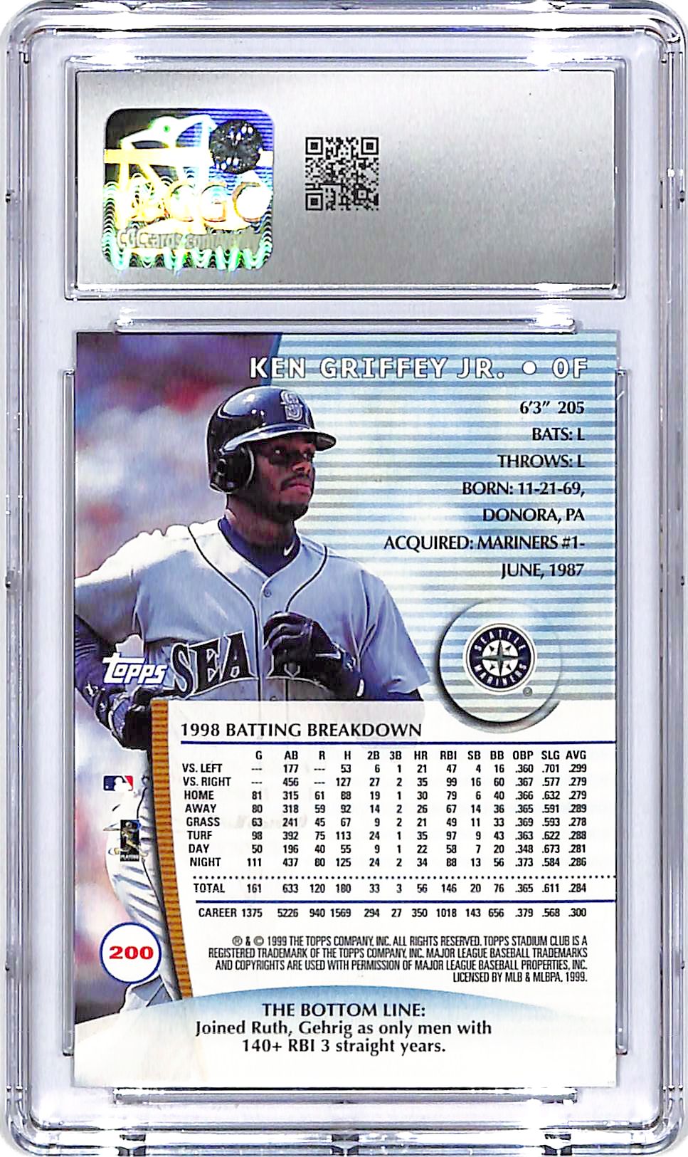 1999 Stadium Club Ken Griffey Jr #200 CGC 9.5 Mariners