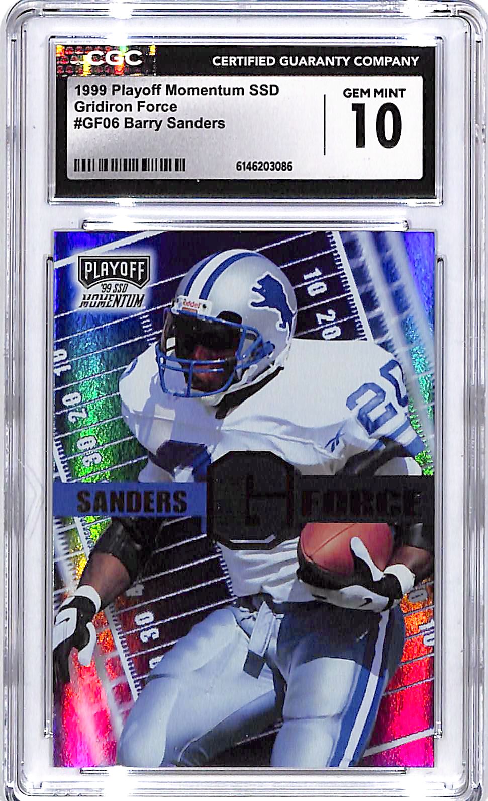 1999 Playoff Momentum SSD Barry Sanders Gridiron Force CGC 10 Lions