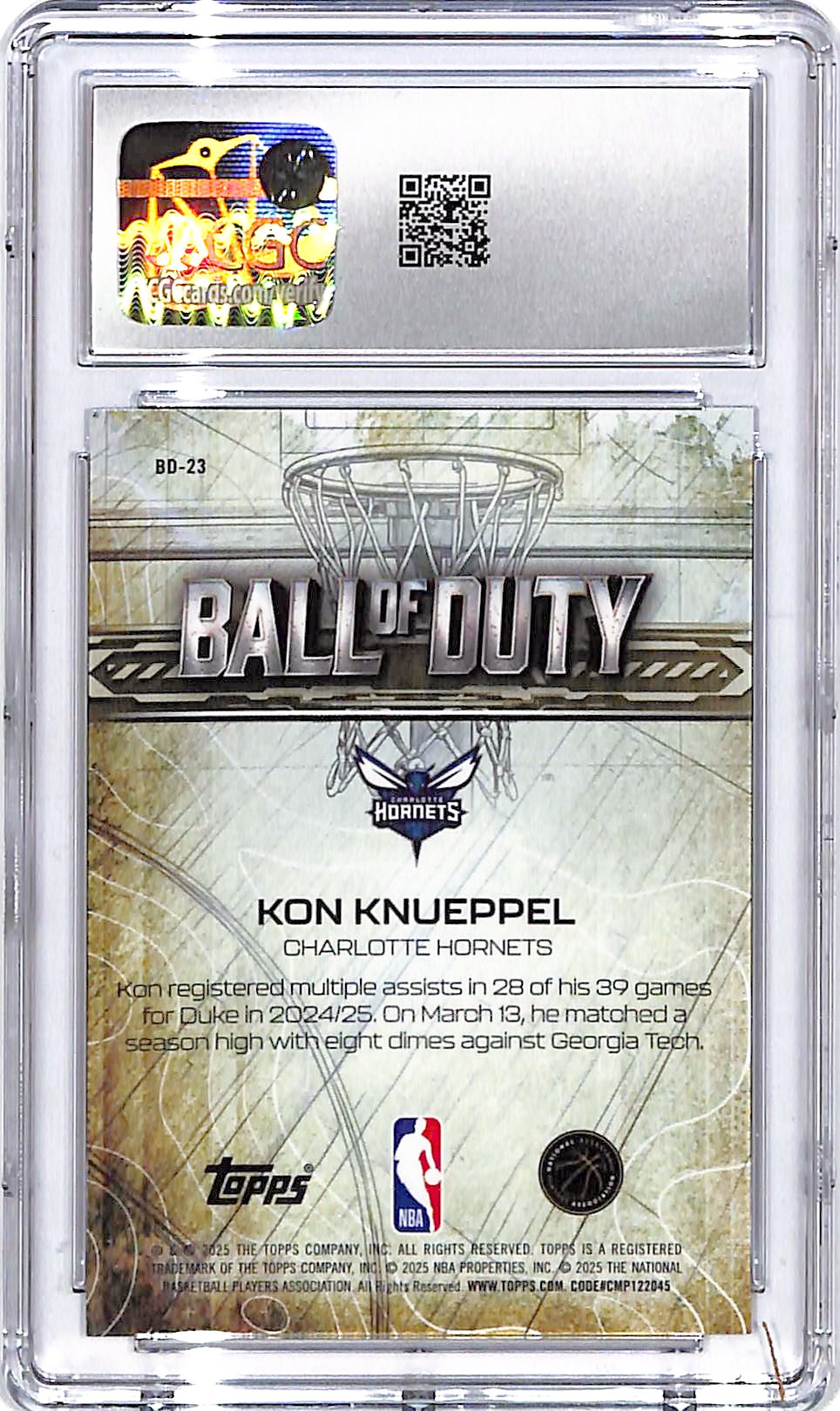 2025-26 Topps Chrome Kon Knueppel Ball of Duty Rookie RC CGC 10 Hornets