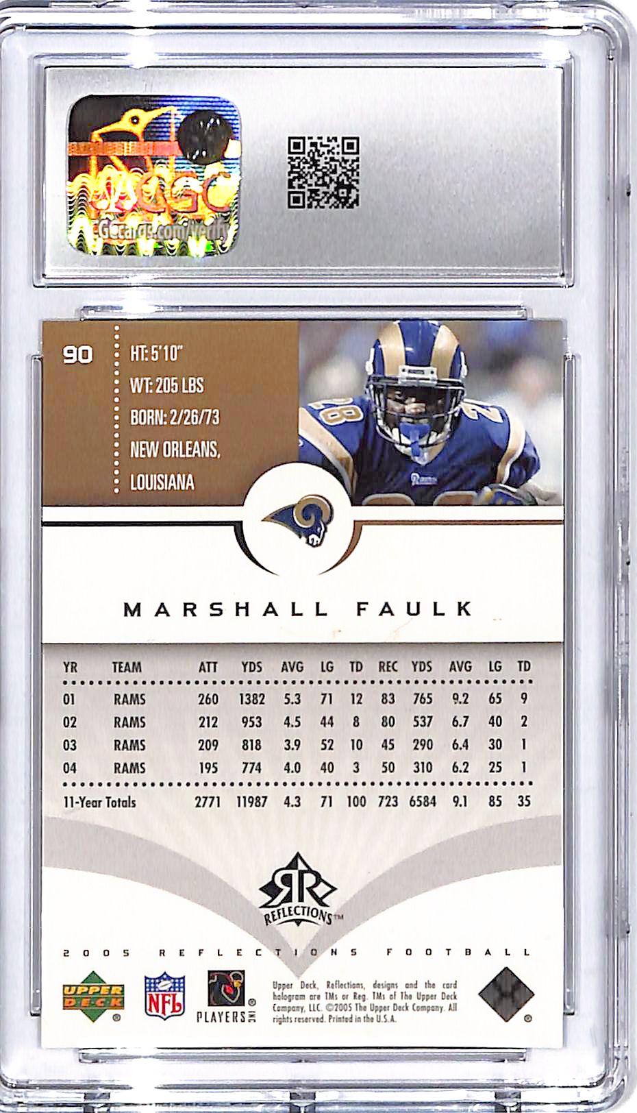 2005 Upper Deck Reflections Marshall Faulk Gold /50 CGC 10 Rams